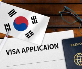 Flag of South Korea, visa application form and passport on table